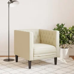 Canapés-vidaXL Fauteuil Chesterfield crème similicuir Cr&egrave;me