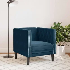 Canapés-vidaXL Fauteuil Chesterfield velours Bleu