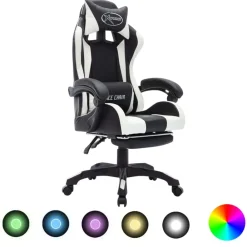 Meubles De Bureau-vidaXL Fauteuil de jeux vidéo avec LED RVB Similicuir Blanc et noir