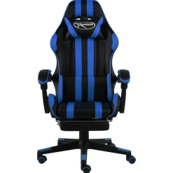 Meubles De Bureau-vidaXL Fauteuil de jeux vidéo avec repose-pied Noir et Similicuir Bleu
