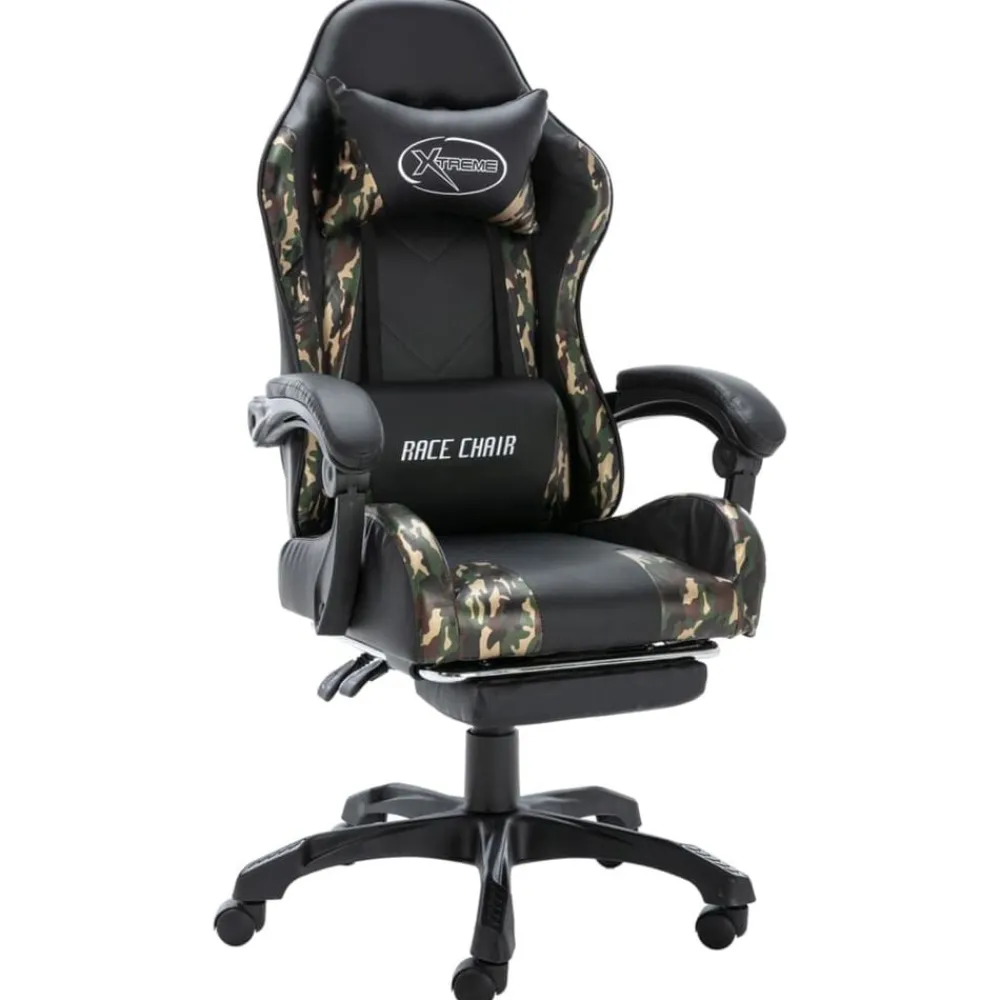 Meubles De Bureau-vidaXL Fauteuil de jeux vidéo repose-pied Noir/camouflage Similicuir