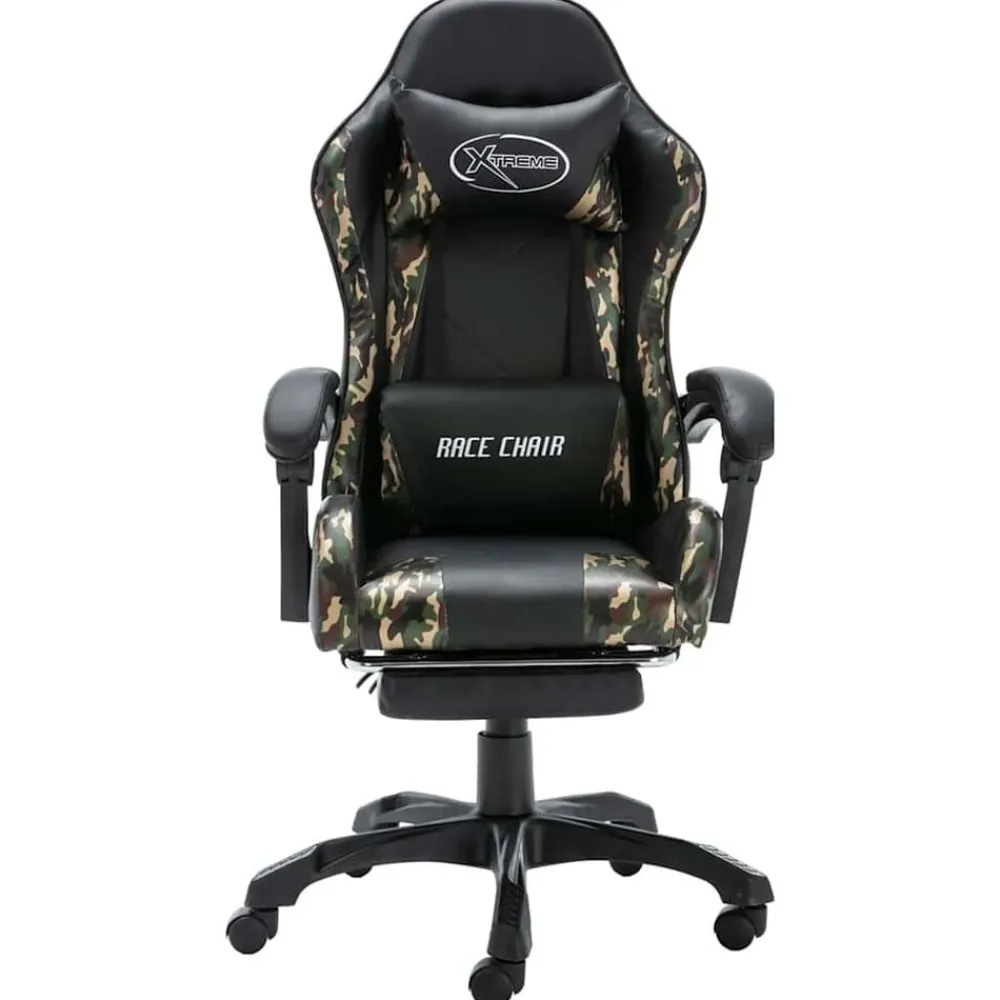 Meubles De Bureau-vidaXL Fauteuil de jeux vidéo repose-pied Noir/camouflage Similicuir