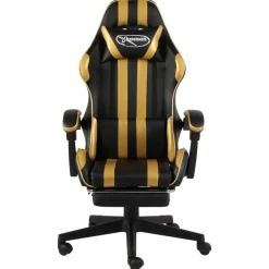 Meubles De Bureau-vidaXL Fauteuil de jeux vidéo avec repose-pied Noir et Similicuir Doré