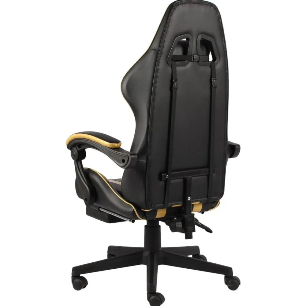 Meubles De Bureau-vidaXL Fauteuil de jeux vidéo avec repose-pied Noir et Similicuir Doré