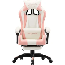 Meubles De Bureau-vidaXL Fauteuil de jeux vidéo et repose-pied Similicuir rose et blanc