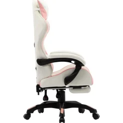 Meubles De Bureau-vidaXL Fauteuil de jeux vidéo et repose-pied Similicuir rose et blanc