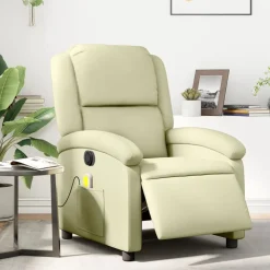 vidaXL Fauteuil de massage inclinable électrique crème cuir véritable