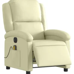 vidaXL Fauteuil de massage inclinable électrique crème cuir véritable