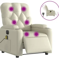 vidaXL Fauteuil de massage inclinable électrique crème similicuir