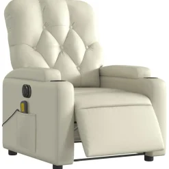 vidaXL Fauteuil de massage inclinable électrique crème similicuir