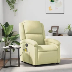 vidaXL Fauteuil de massage inclinable crème cuir véritable