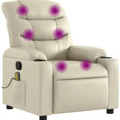 Fauteuils Et Chaises-vidaXL Fauteuil de massage inclinable crème similicuir Cr&egrave;me