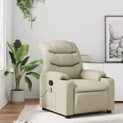 Fauteuils Et Chaises-vidaXL Fauteuil de massage inclinable crème similicuir Cr&egrave;me