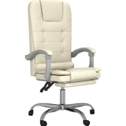 Meubles De Bureau-vidaXL Fauteuil de massage inclinable de bureau Crème Similicuir Cr&egrave;me