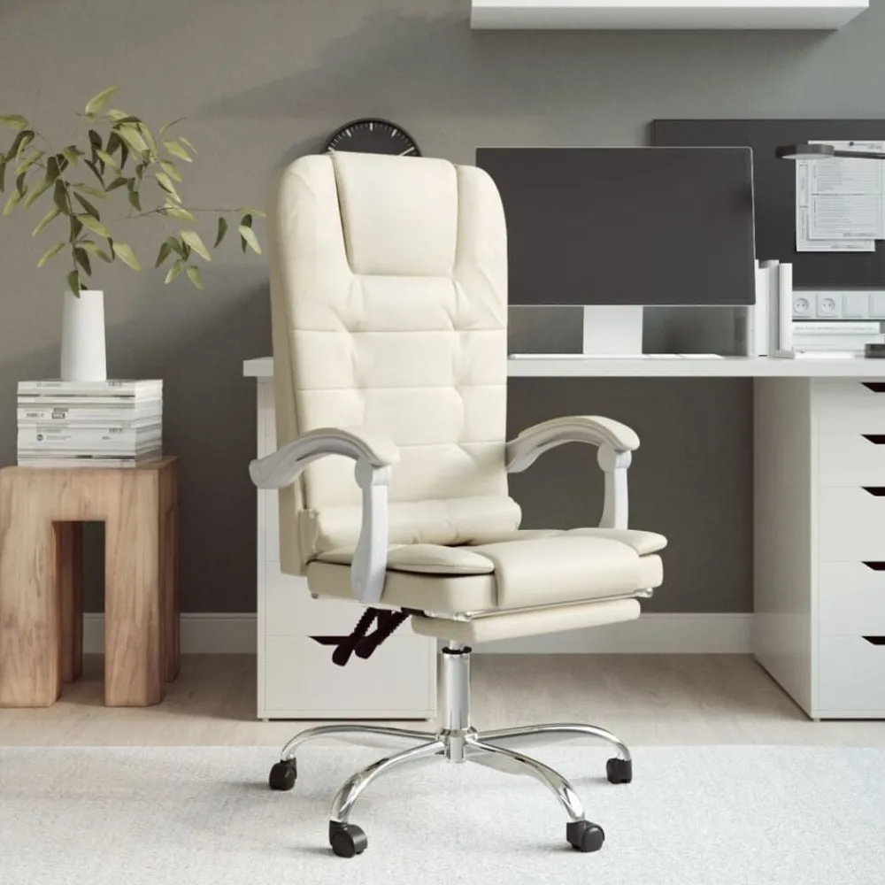 Meubles De Bureau-vidaXL Fauteuil de massage inclinable de bureau Crème Similicuir Crème