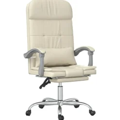 Meubles De Bureau-vidaXL Fauteuil de massage inclinable de bureau Crème Similicuir Cr&egrave;me