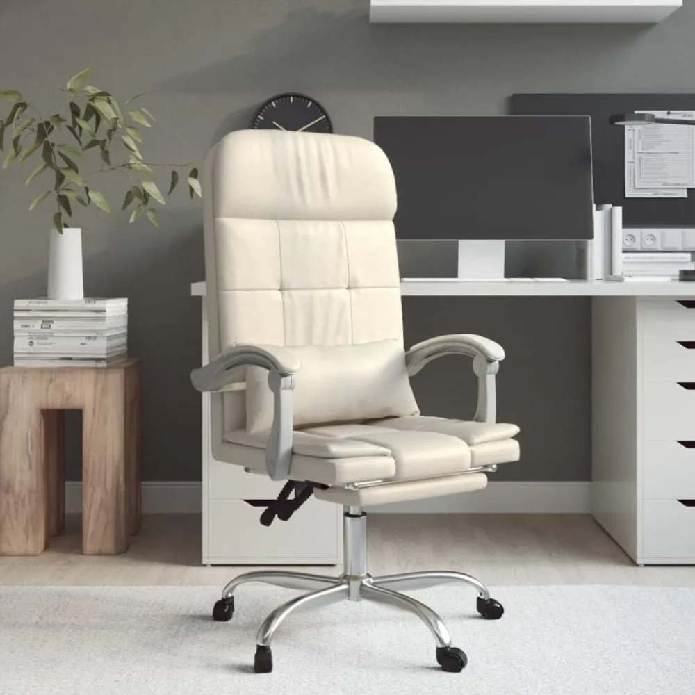 Meubles De Bureau-vidaXL Fauteuil de massage inclinable de bureau Crème Similicuir Crème