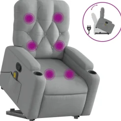 Fauteuils Et Chaises-vidaXL Fauteuil de massage inclinable Tissu Gris clair