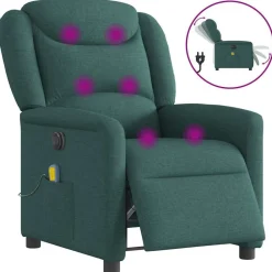 Fauteuils Et Chaises-vidaXL Fauteuil de massage inclinable électrique Tissu Vert foncé
