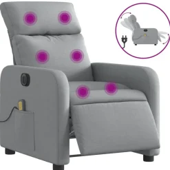 Fauteuils Et Chaises-vidaXL Fauteuil de massage inclinable électrique tissu Gris clair