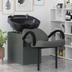 Coiffure & Cosmétologie-vidaXL Fauteuil de shampooing 136 x 60 x 92 cm Gris foncé et noir