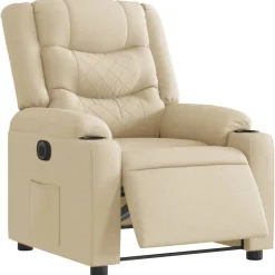 Fauteuils Et Chaises-vidaXL Fauteuil inclinable électrique Crème Tissu Cr&egrave;me