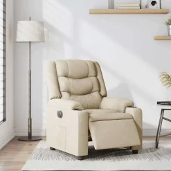 Fauteuils Et Chaises-vidaXL Fauteuil inclinable électrique Crème Tissu Cr&egrave;me