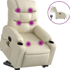 vidaXL Fauteuil inclinable de massage électrique crème similicuir