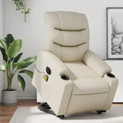 vidaXL Fauteuil inclinable de massage électrique crème similicuir