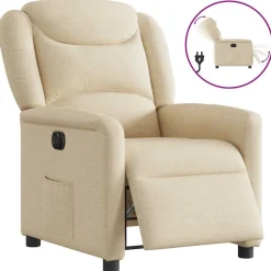 Fauteuils Et Chaises-vidaXL Fauteuil inclinable électrique Crème Tissu Cr&egrave;me