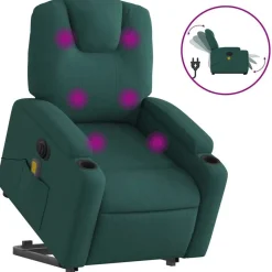Fauteuils Et Chaises-vidaXL Fauteuil inclinable de massage électrique Tissu Vert foncé