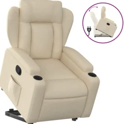 vidaXL Fauteuil inclinable Crème Tissu