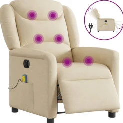 Fauteuils Et Chaises-vidaXL Fauteuil inclinable de massage électrique crème tissu Cr&egrave;me