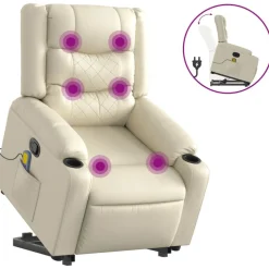 Fauteuils Et Chaises-vidaXL Fauteuil inclinable de massage Crème Similicuir Cr&egrave;me