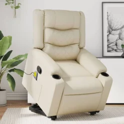 Fauteuils Et Chaises-vidaXL Fauteuil inclinable de massage Crème Similicuir Cr&egrave;me