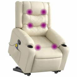 Fauteuils Et Chaises-vidaXL Fauteuil inclinable de massage Crème Similicuir Cr&egrave;me