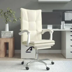 vidaXL Fauteuil inclinable de bureau Crème Similicuir