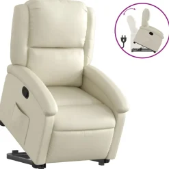 Fauteuils Et Chaises-vidaXL Fauteuil inclinable Crème Similicuir Cr&egrave;me