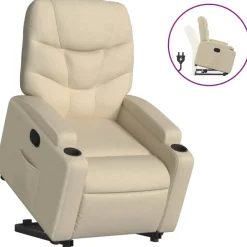 Fauteuils Et Chaises-vidaXL Fauteuil inclinable Crème Tissu Cr&egrave;me
