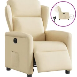 Fauteuils Et Chaises-vidaXL Fauteuil inclinable électrique Crème Tissu Cr&egrave;me
