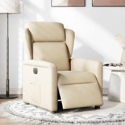 Fauteuils Et Chaises-vidaXL Fauteuil inclinable électrique Crème Tissu Cr&egrave;me