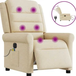 vidaXL Fauteuil inclinable de massage électrique crème tissu