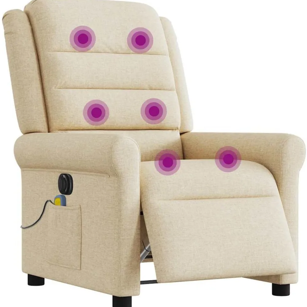 vidaXL Fauteuil inclinable de massage électrique crème tissu