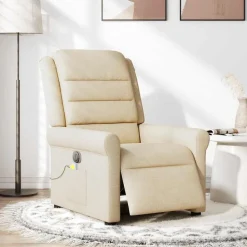 vidaXL Fauteuil inclinable de massage électrique crème tissu