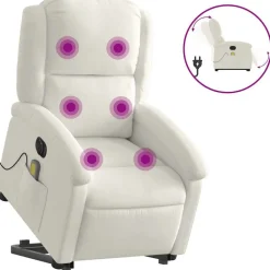 Fauteuils Et Chaises-vidaXL Fauteuil inclinable de massage électrique crème velours Cr&egrave;me