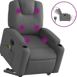 Fauteuils Et Chaises-vidaXL Fauteuil inclinable de massage électrique Tissu Gris foncé