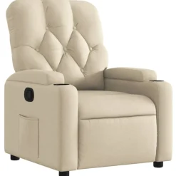 Fauteuils Et Chaises-vidaXL Fauteuil inclinable Crème Tissu Cr&egrave;me