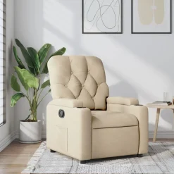 Fauteuils Et Chaises-vidaXL Fauteuil inclinable Crème Tissu Cr&egrave;me