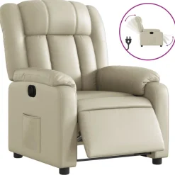 Fauteuils Et Chaises-vidaXL Fauteuil inclinable électrique Crème Similicuir Cr&egrave;me