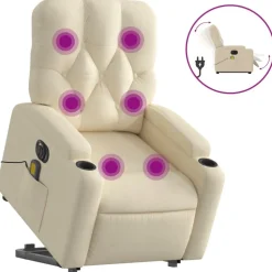 Fauteuils Et Chaises-vidaXL Fauteuil inclinable de massage électrique Crème Tissu Cr&egrave;me